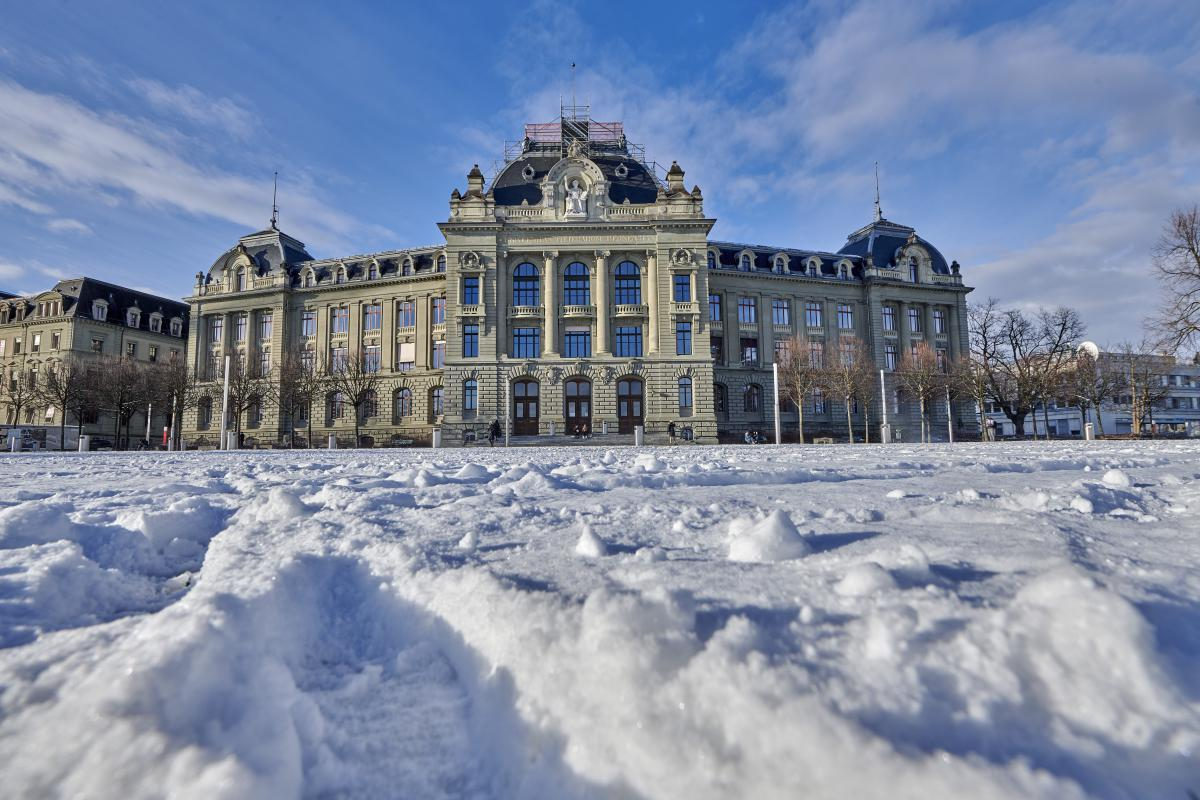 Gesamtansicht Hauptgebäude mit Rasenfläche im Vordergrund im Sommer